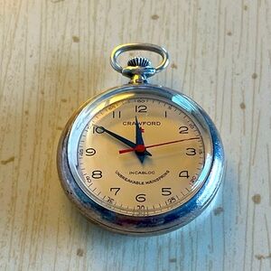 Vintg silver Crawford pocket watch marked  “life with father 1960” wind up